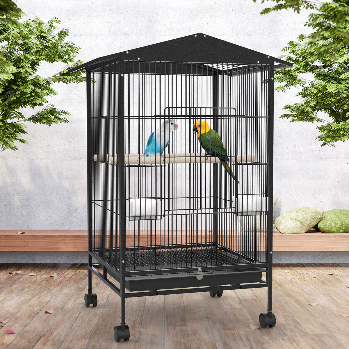 85CM Large Bird Cage Wheels With Brake 2 Perches Aviary Parrot Budgie