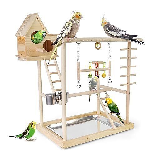 68cm Bird Playground Parrot Playstand Wood Perch Playpen Ladder Exercise