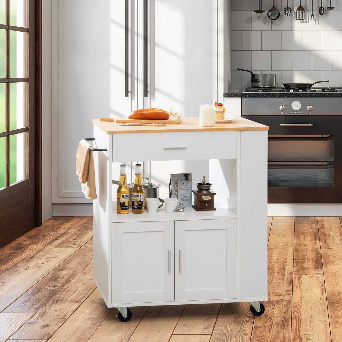 Kitchen Island Trolley Rolling Serving Cart Utility Storage Cart With ...