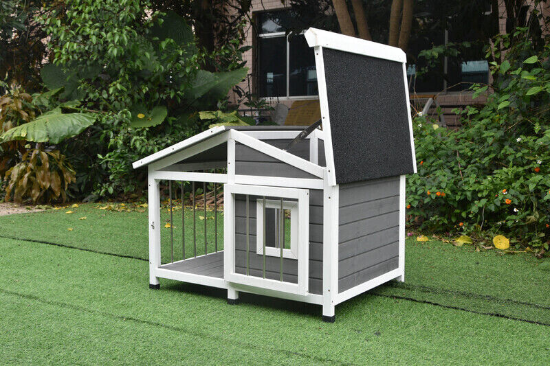 Pet Dog Kennel Wooden Cage Timber House Awning Cabin Wood Log