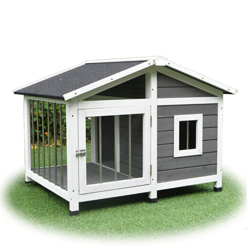 Pet Dog Kennel Wooden Cage Timber House Awning Cabin Wood Log