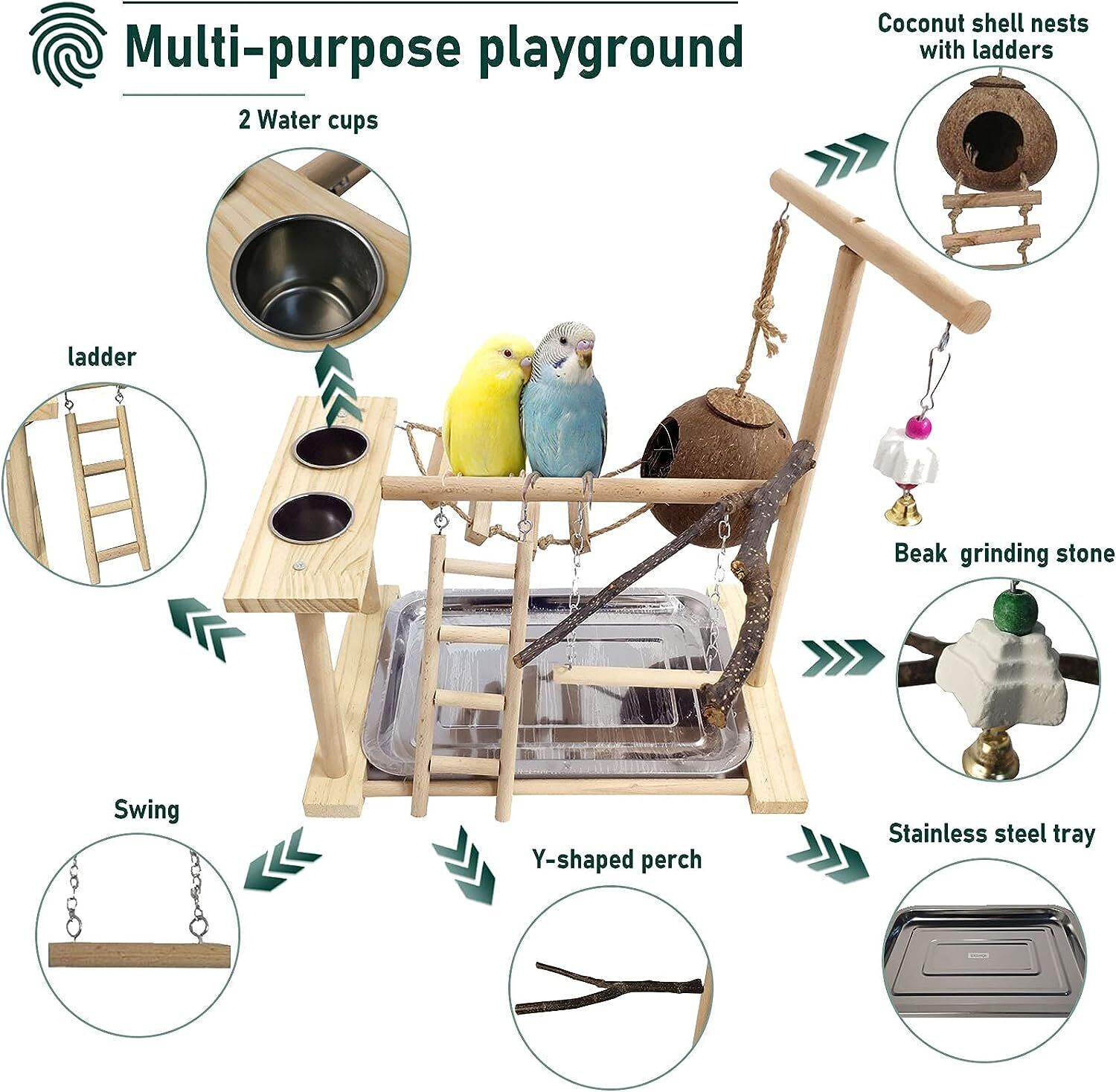 Bird Natural Wood Perch Gym Playpen Playground Parrots Playstand