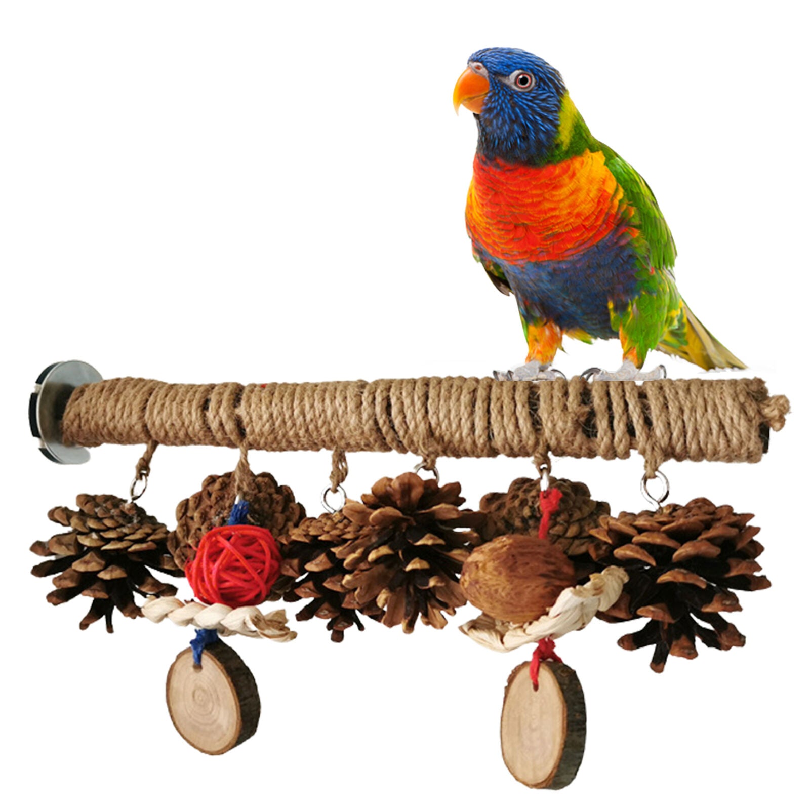 Natural Wood Bird Stand Swing Toy Cage Parrot Perch Parakeet Chew Toy