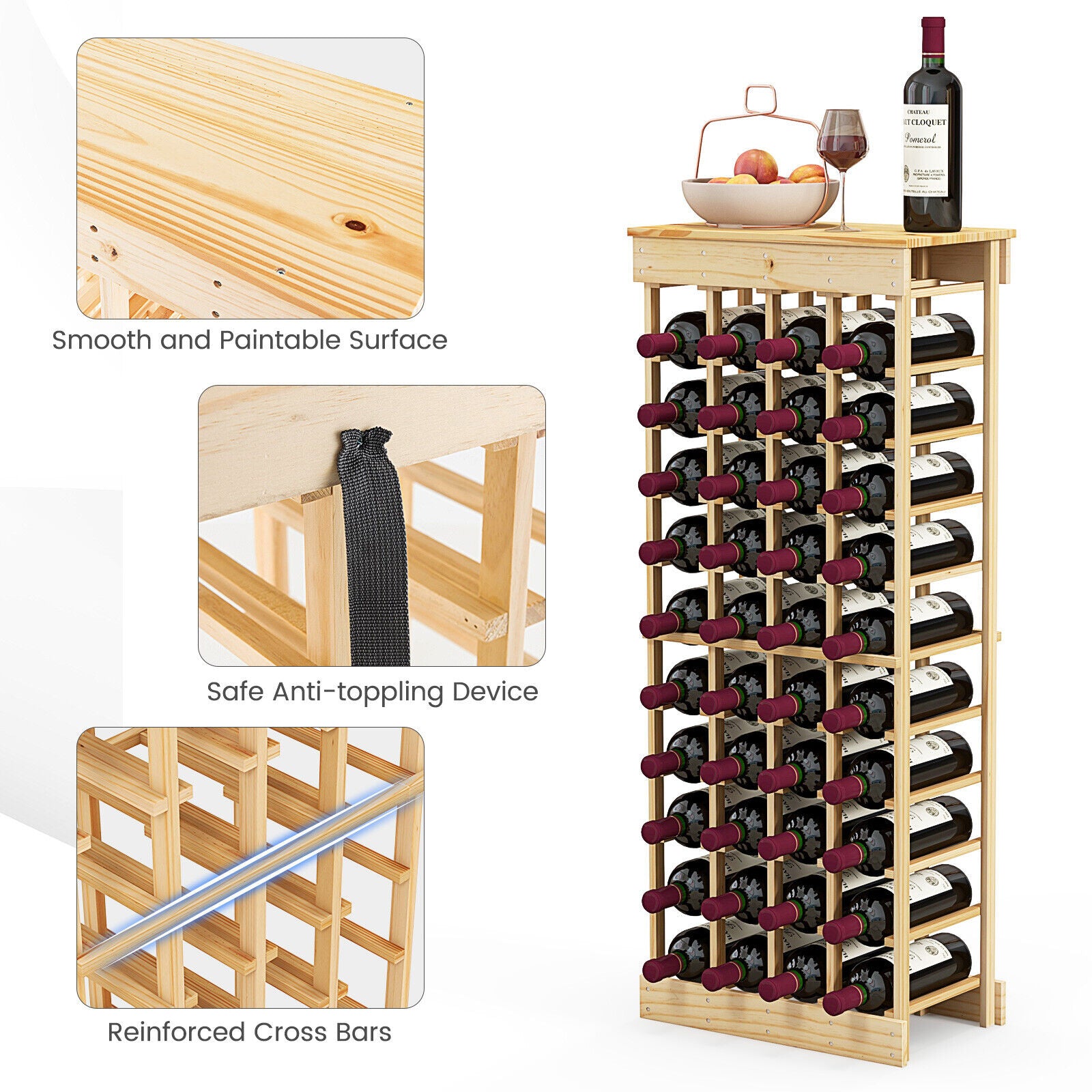 10-tierSolid Wood 40 Bottles Modular Wine Rack Wine Bottle Holder