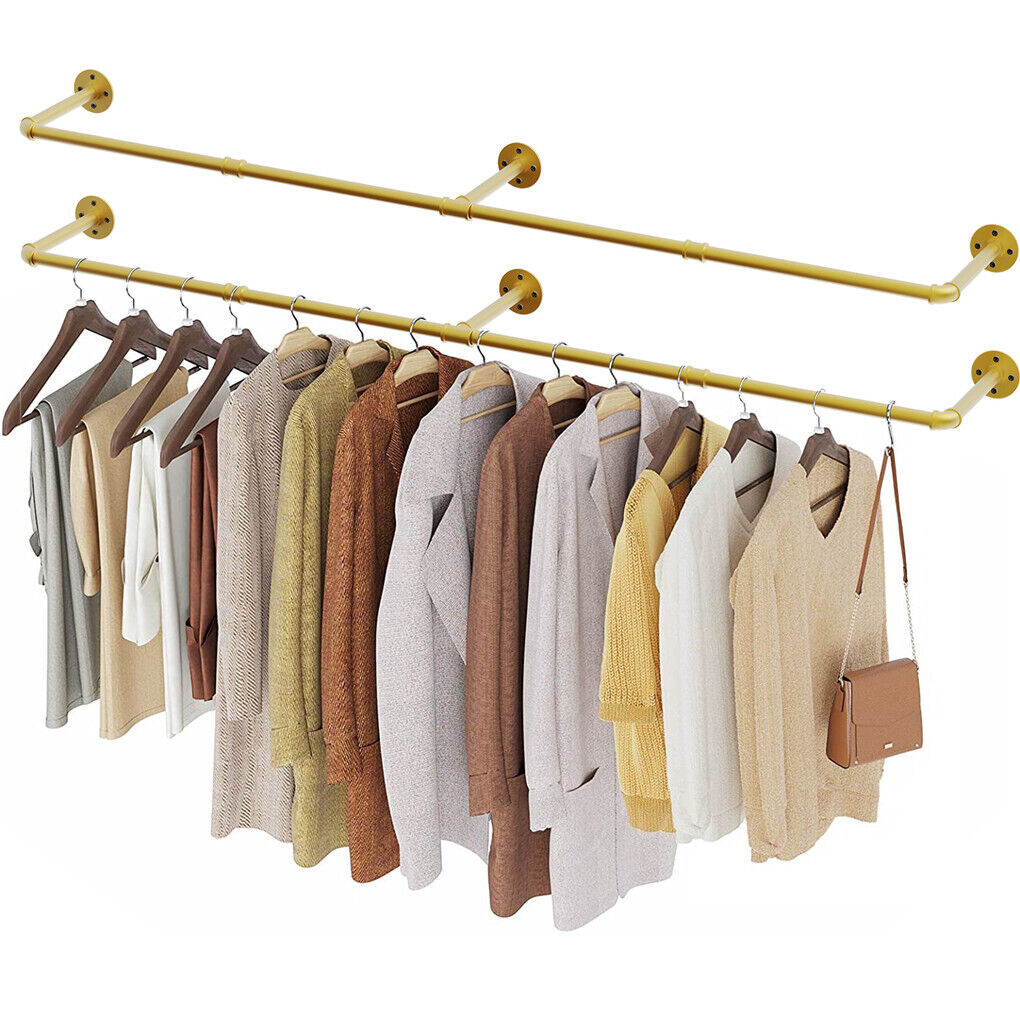 Heavy Duty Wall Mounted Clothes Rack Hanging Garment Rack Gold