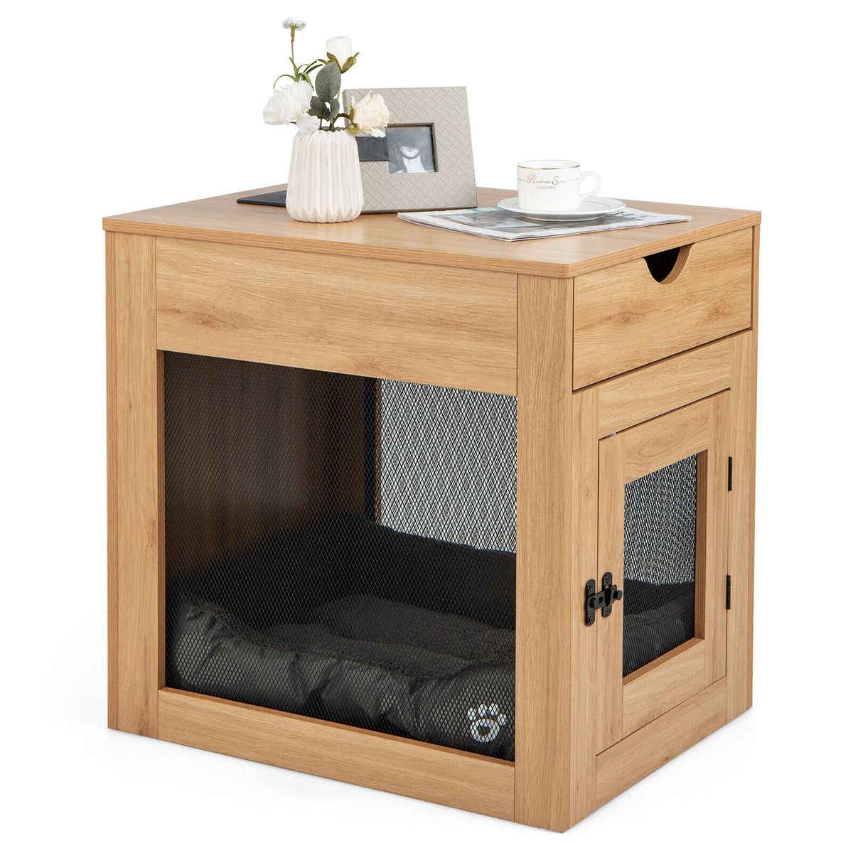 Dog Crate Cage Kennel Pet House Table Nightstand with Dog Bed Smart Home — free download