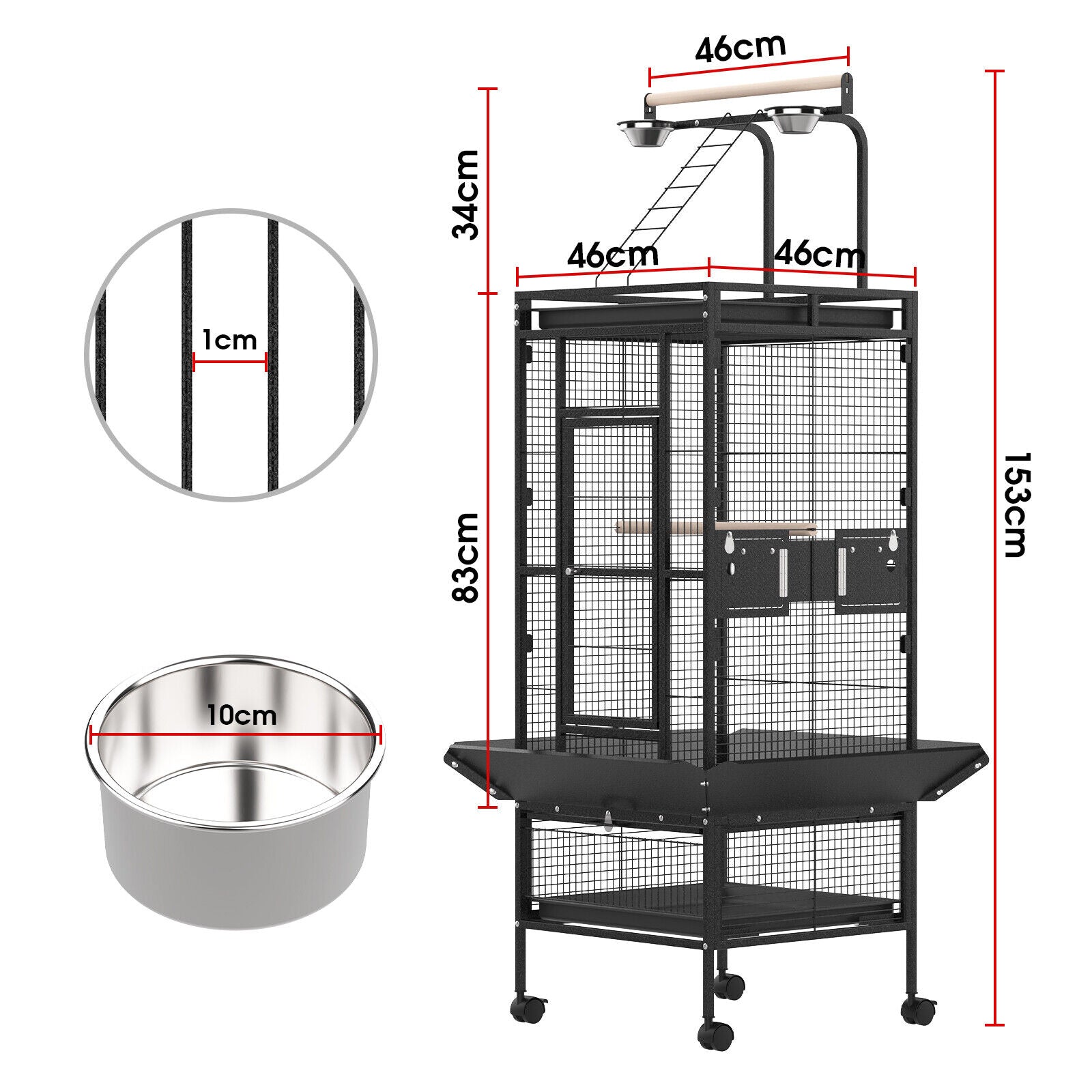 153CM 2 Perches Large Bird Cage Aviary Parrot Budgie Playtop Slide Tray