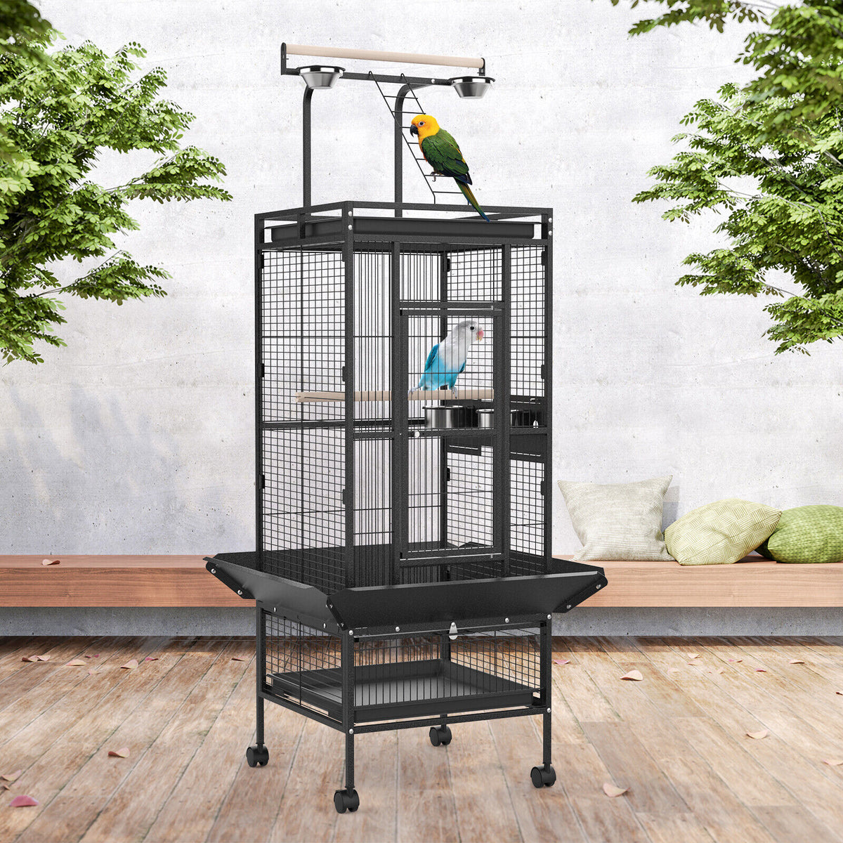 Picture of 153CM 2 Perches Large Bird Cage Aviary Parrot Budgie Playtop Slide Tra ...
