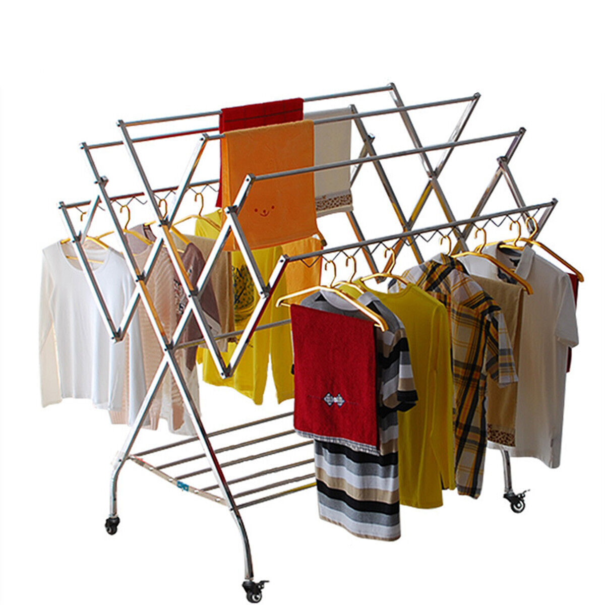 6 Tiers Stainless steel Foldable Clothes Airer Heavy Duty Collapsible