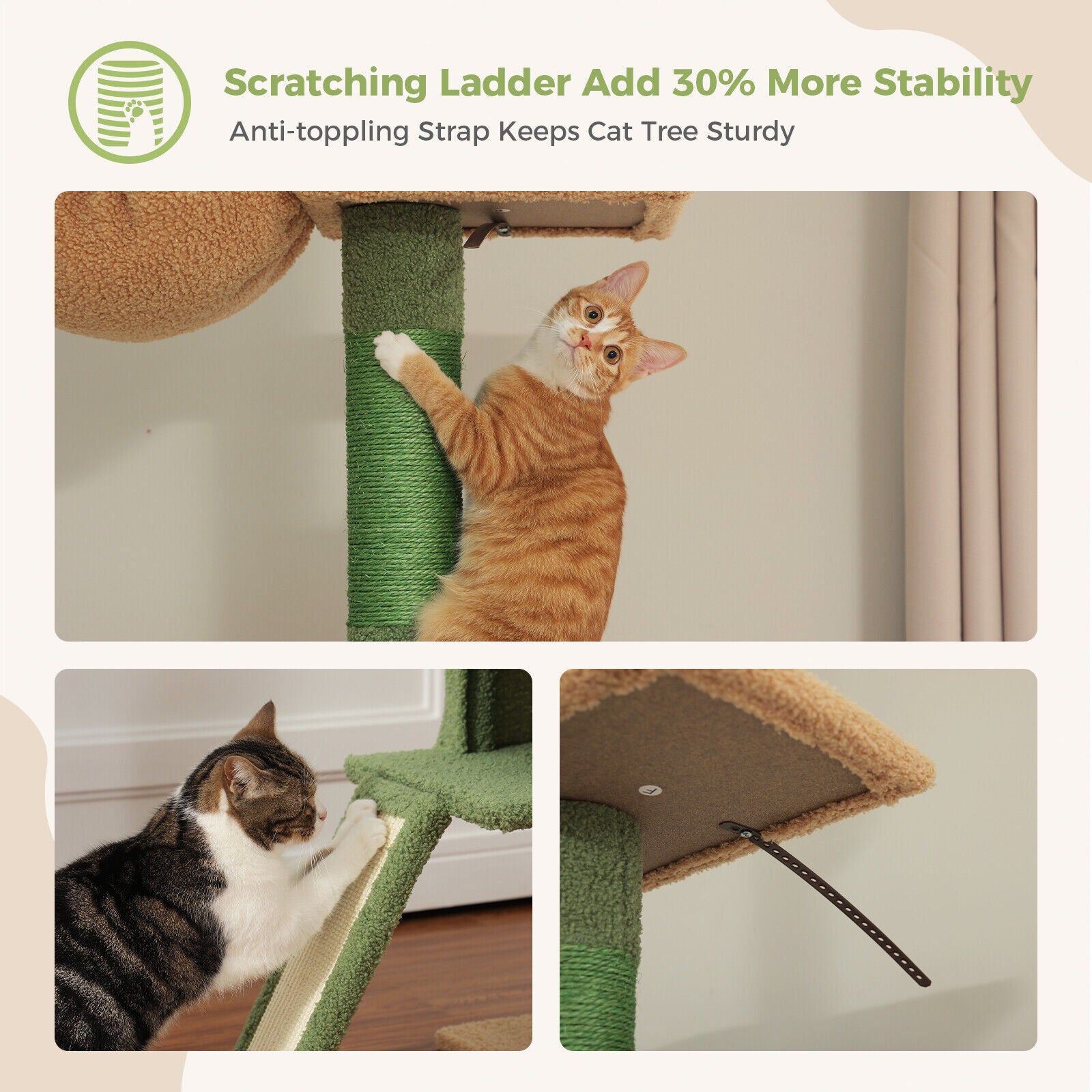 Height Adjustable Cat Tree Tower Scratching Post Ceiling High Cat Scratcher Condo Beds
