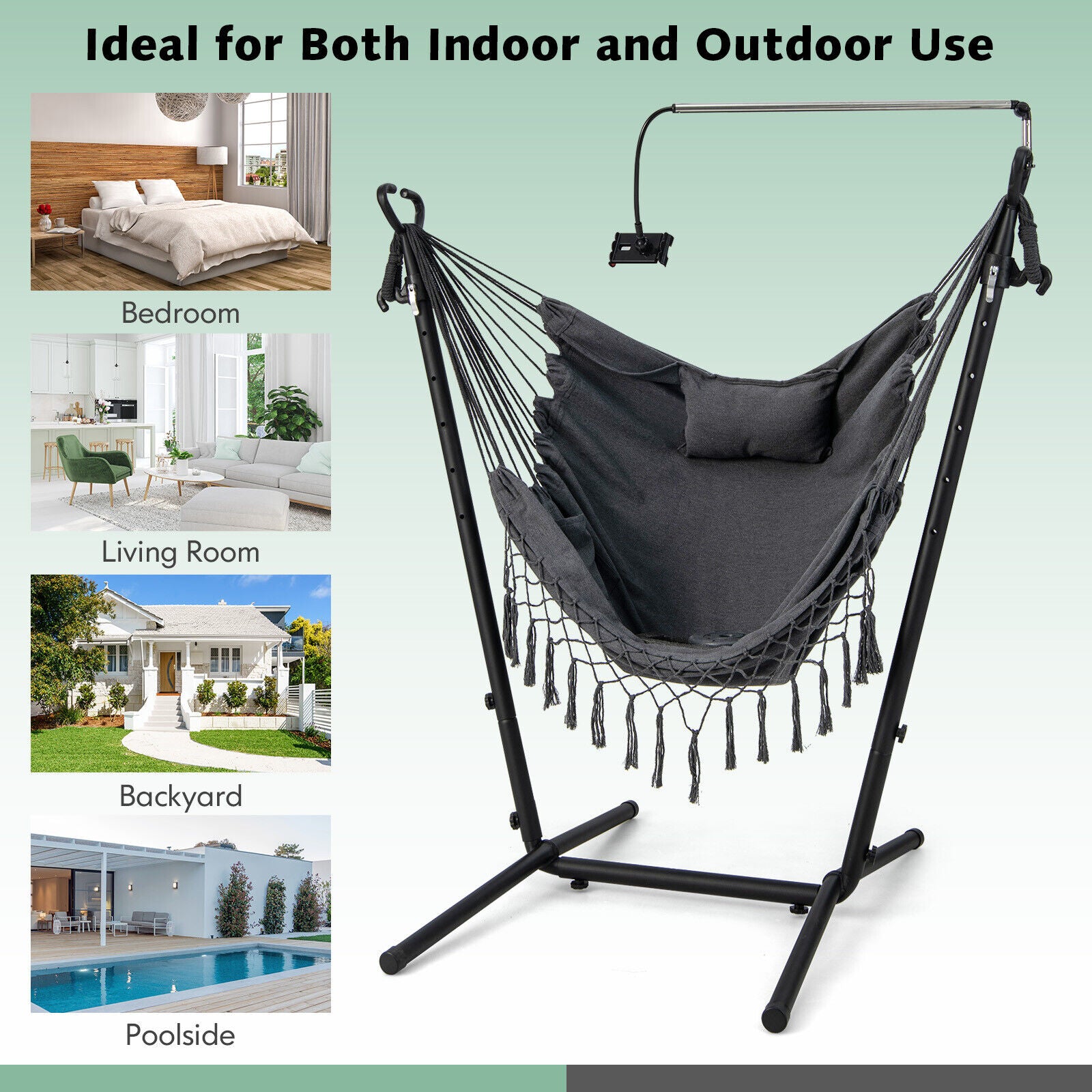 Height Adjustable Hanging Chair Hammock Chair with Stand