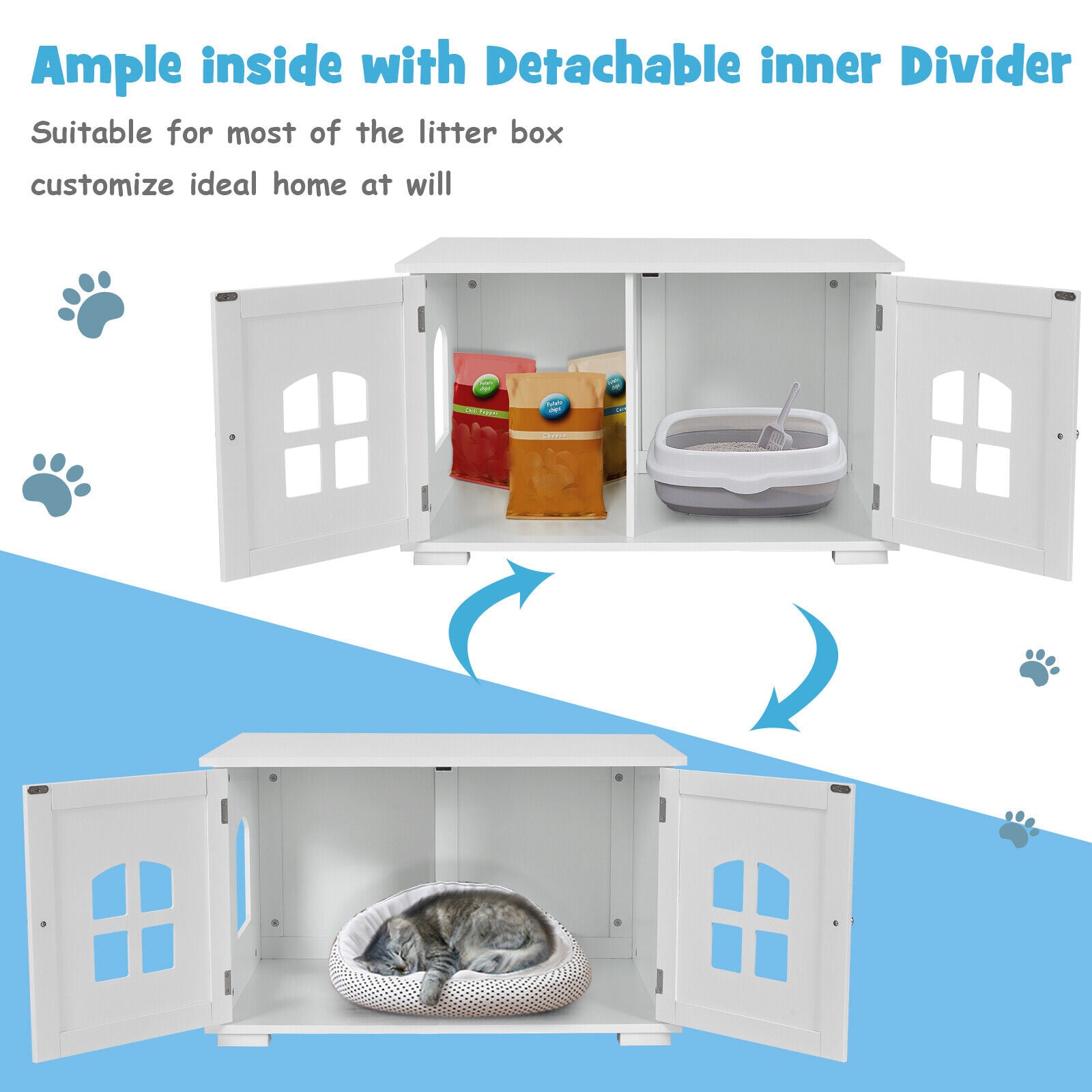 Cat Hidden Litter Box Enclosure Kitty Furniture Side Cabinet Pet House