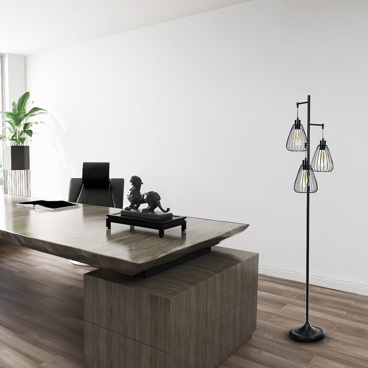 Industrial 3-Light Floor Lamp Metal Standing Light