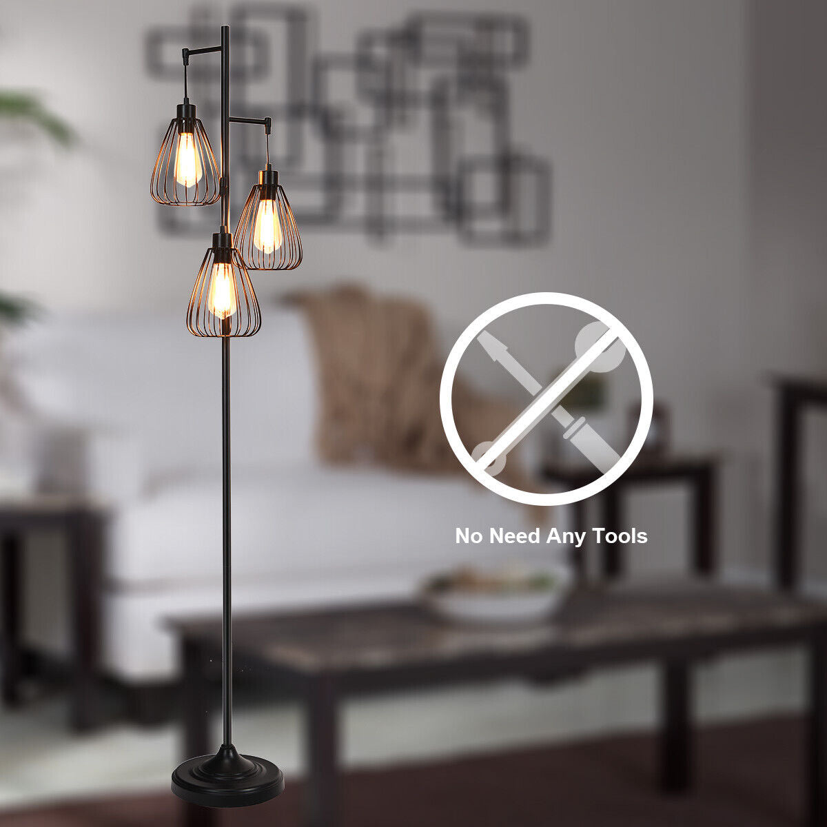 Industrial 3-Light Floor Lamp Metal Standing Light
