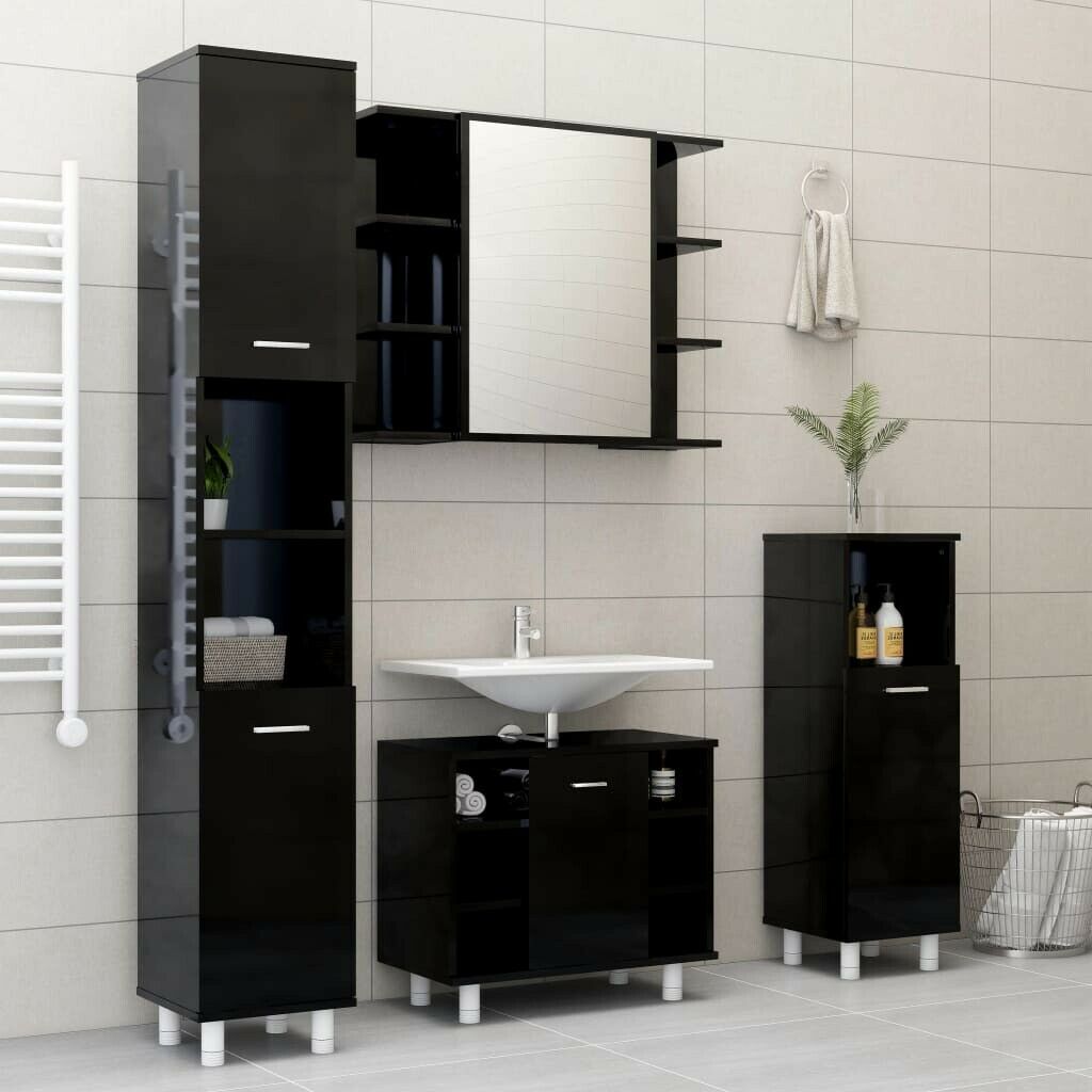 Bathroom Cabinet High Gloss Black Chipboard 30x30x179 cm