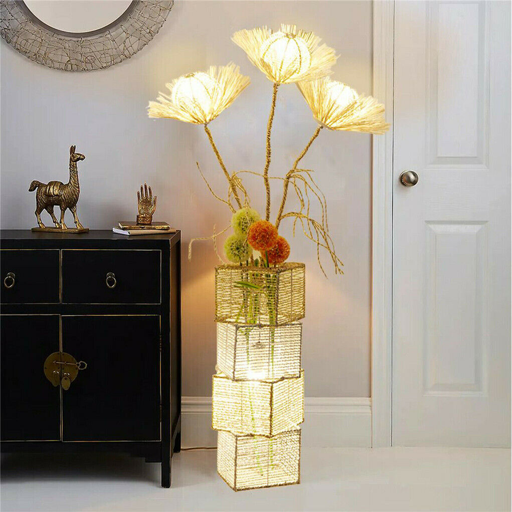 130CM LED Dimmable Standing Floor Lamp Flower Rattan Decor