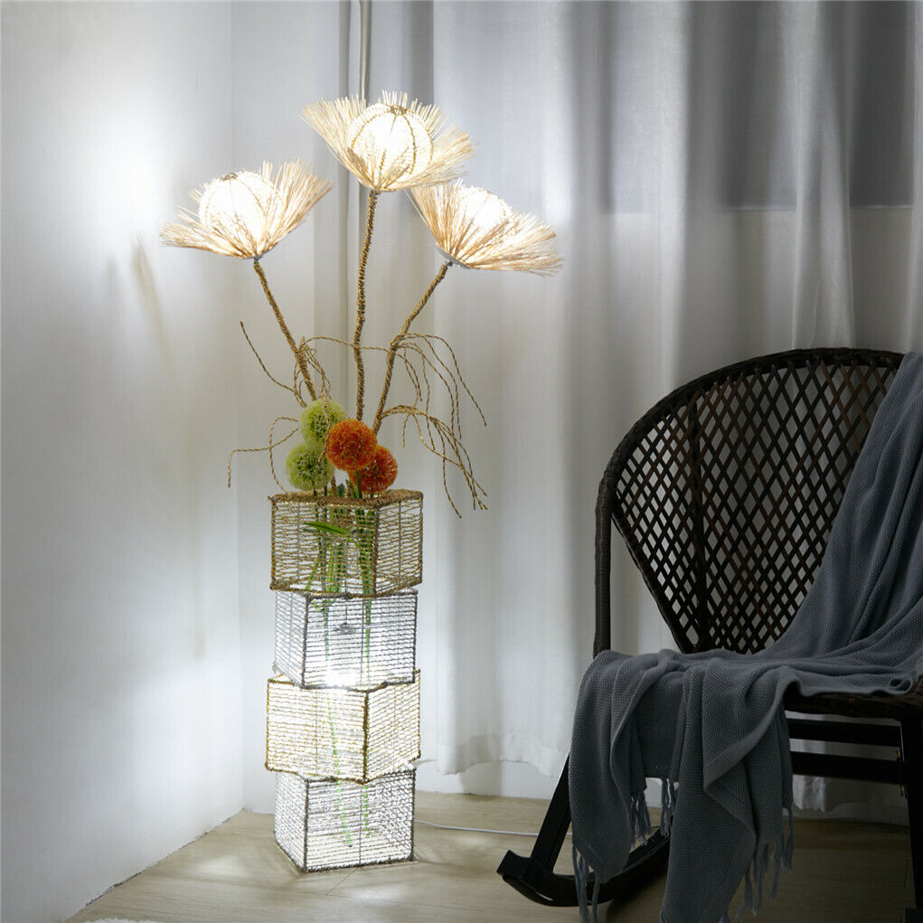130CM LED Dimmable Standing Floor Lamp Flower Rattan Decor