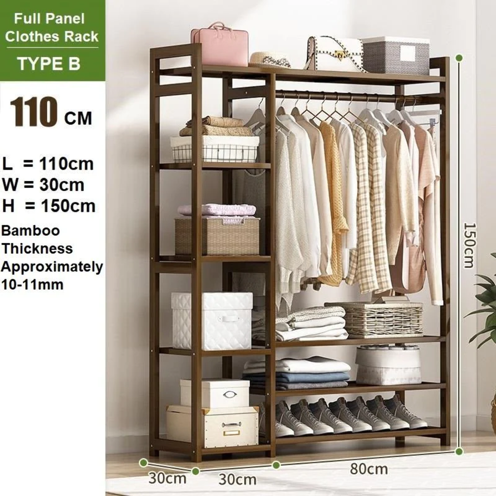Bamboo Clothes Rack Garment Closet Storage Organizer