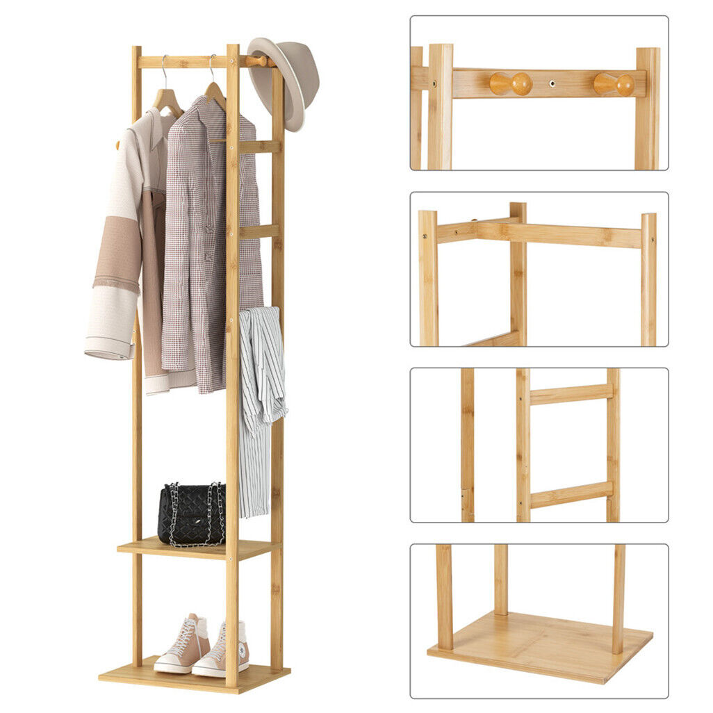 Bamboo Garment Coat Clothes Stand Rack Hat Shoe