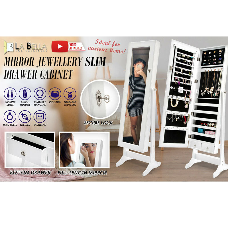 Mirror Jewellery Cabinet Storage  Makeup Organiser WHITE