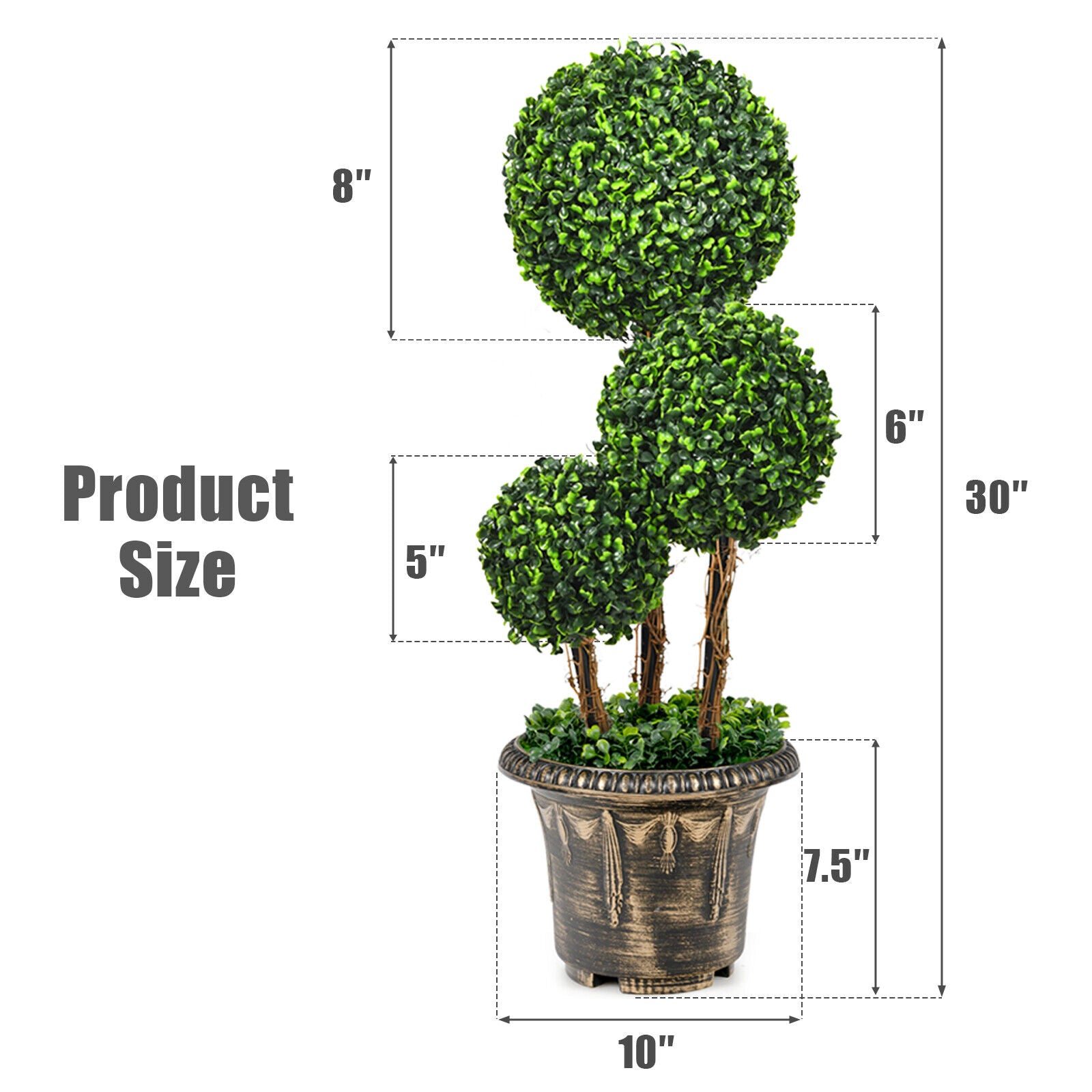 75cm 3 Ball Topiary Artificial Tree Fake Greenery Plants