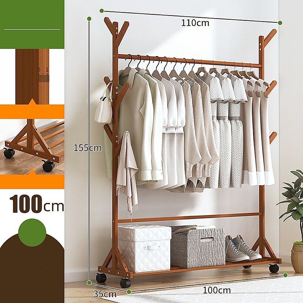 Portable Bamboo Clothes Rack Coat Garment Stand