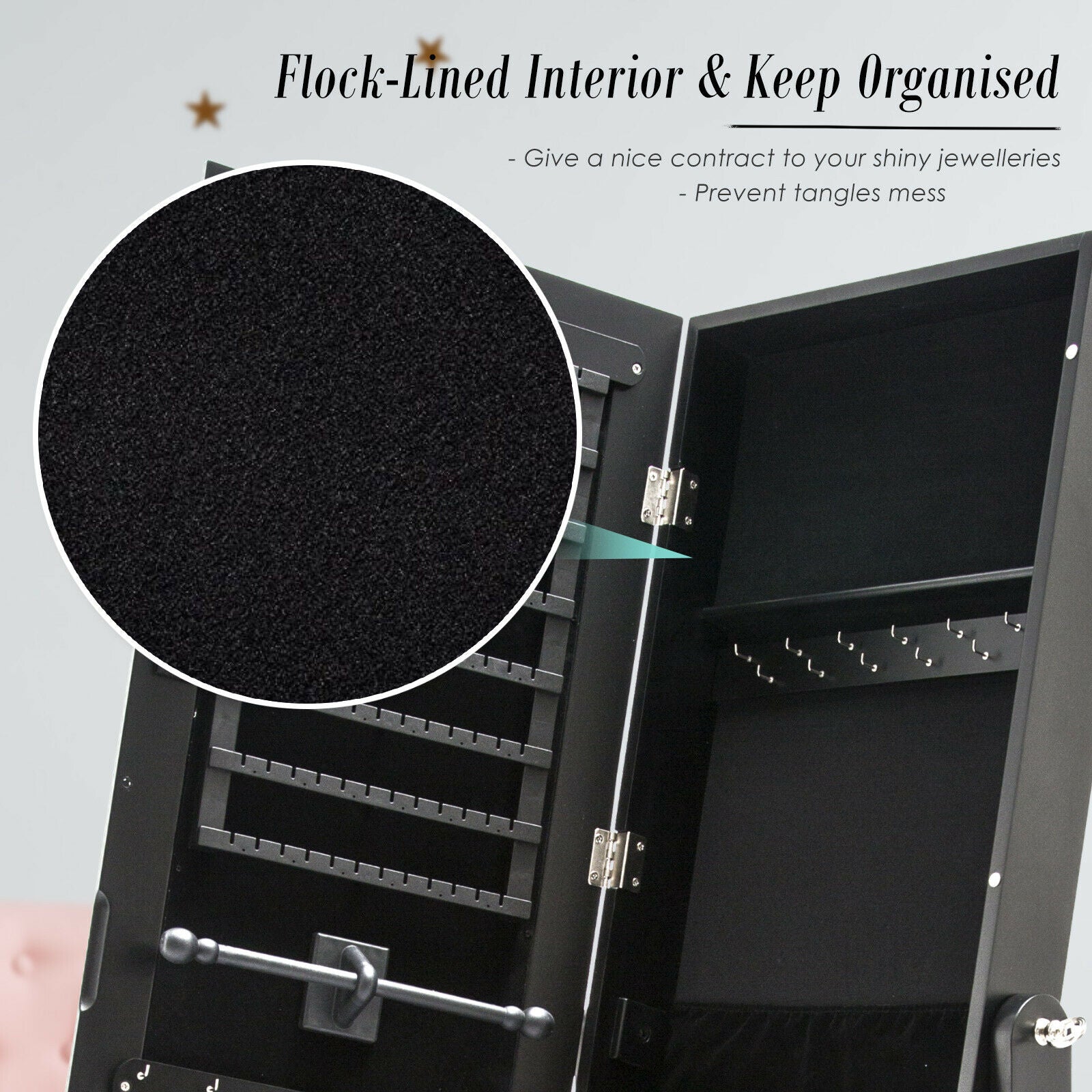 Mirror Jewellery Cabinet Storage Organizer Box Makeup BLACK