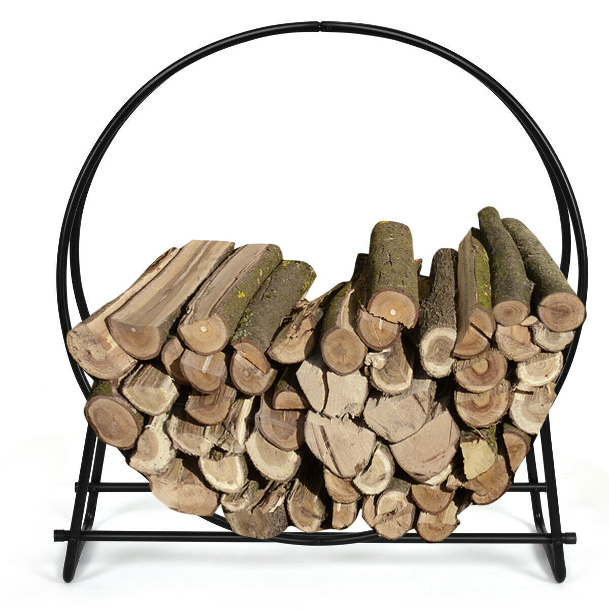 102cm Tubular Steel Log Hoop Firewood Storage Rack Holder