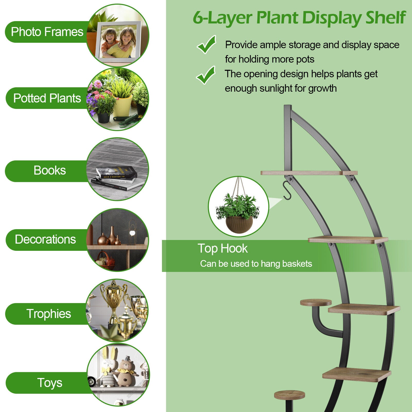 6 Tier 9 Potted Metal Plant Stand Rack Curved Stand Holder