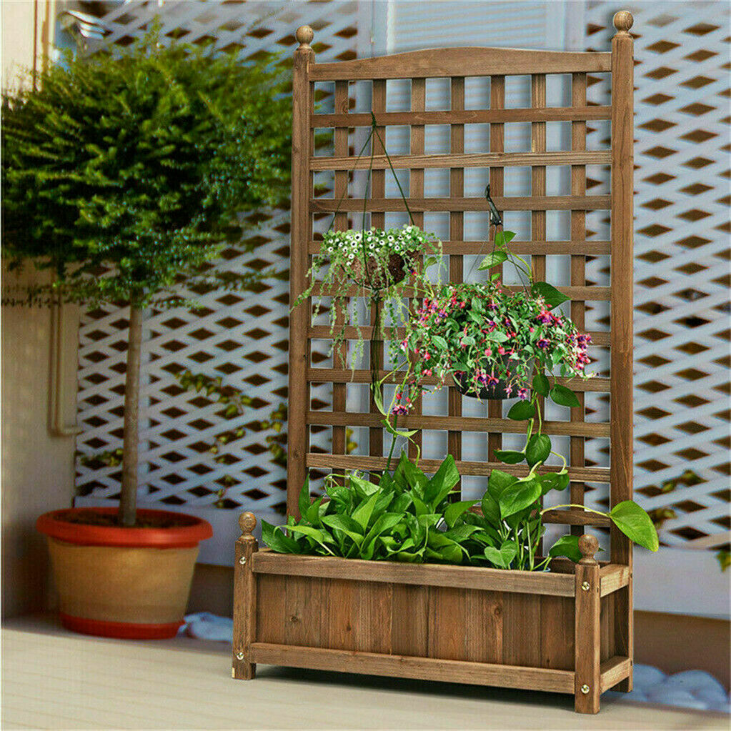 Large Wooden Planter Box Garden Raised Bed with High Trellis