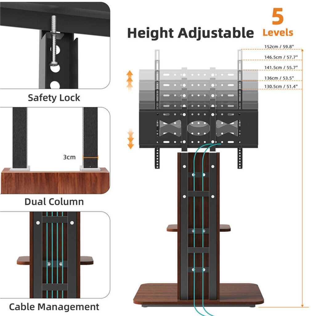 5-Levels Height Adjustable Heavy Duty TV Floor Stand