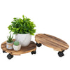 Set of 2 Wood Plant Caddy Rolling Heavy Potted Tray