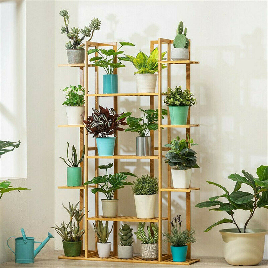 9 Tier Bamboo Plant Stand Corner Shelf Garden Flowerpot