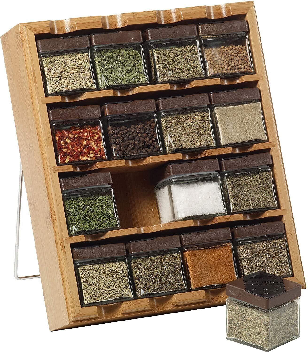 16 Jar 4-Tier Kitchen Bamboo Spice Rack Drawer Organizer
