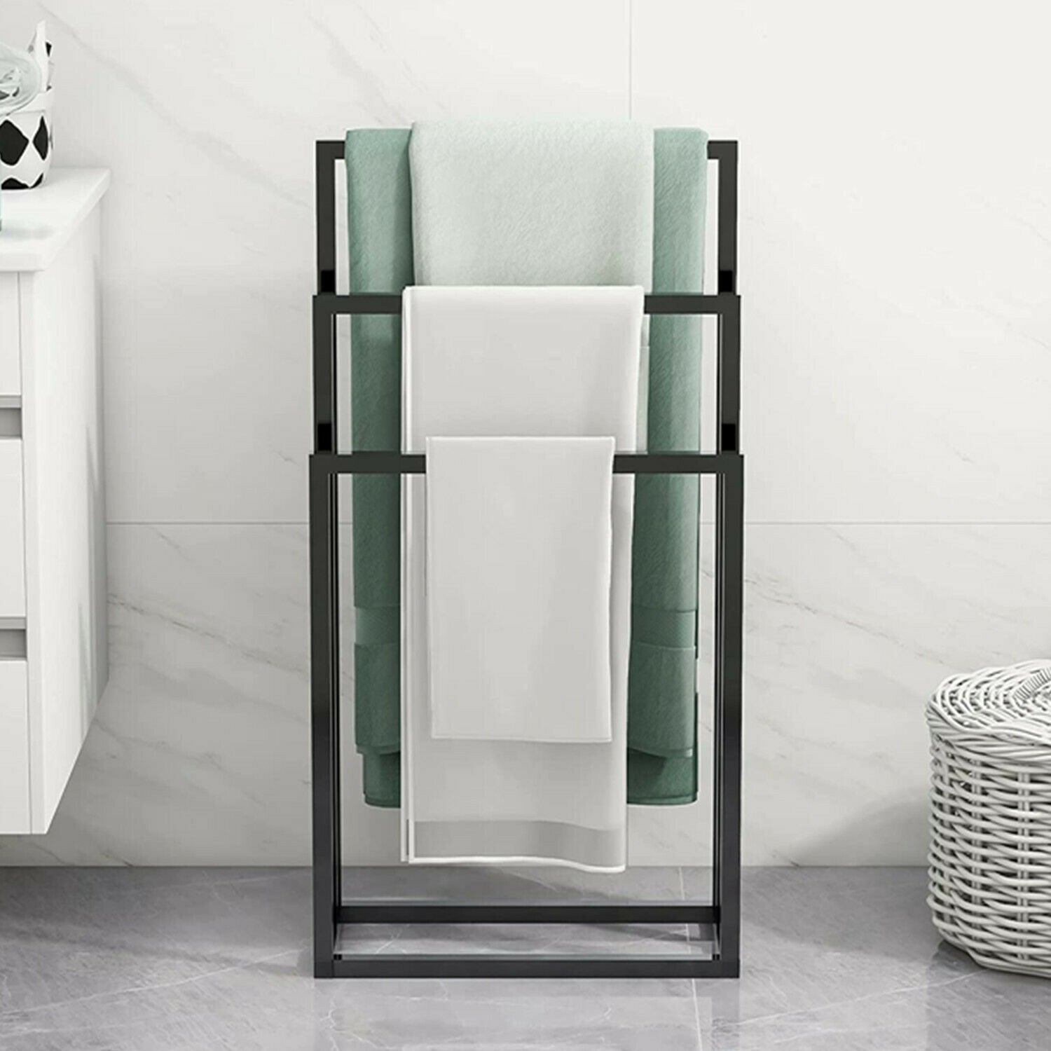 Metal Bathroom Towel Rack 3 Bars Freestanding Drying Shelf Storage Organizer