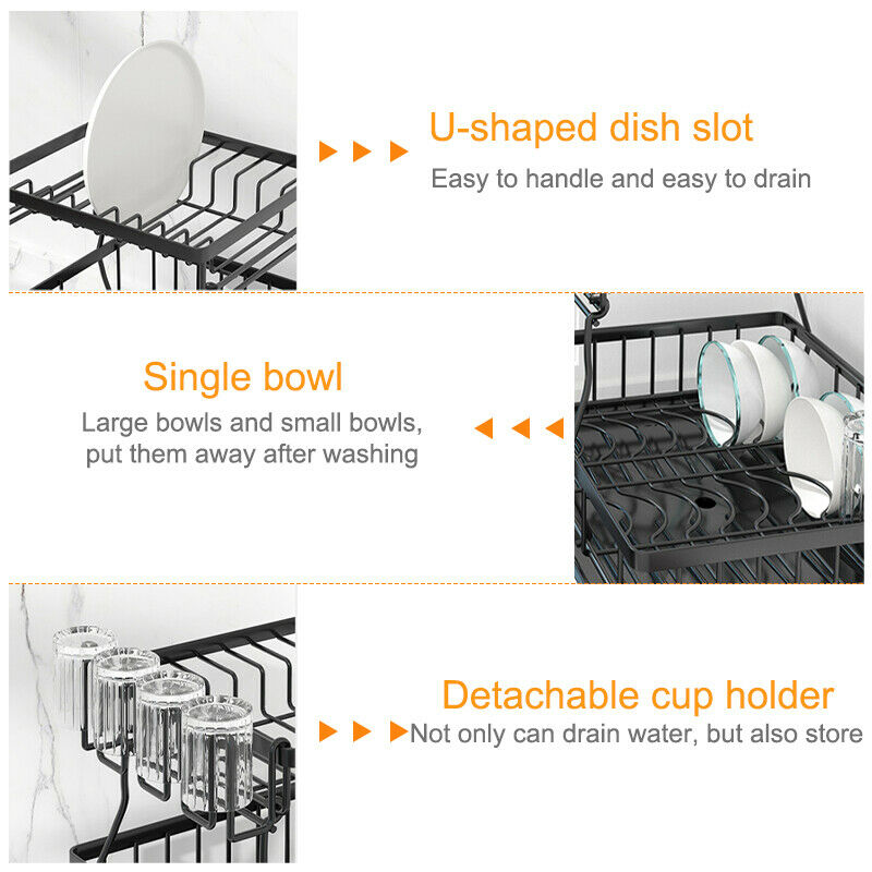 Kitchen Dish Cup Drying Rack Drainer Dryer Tray Cutlery Holder Organizer