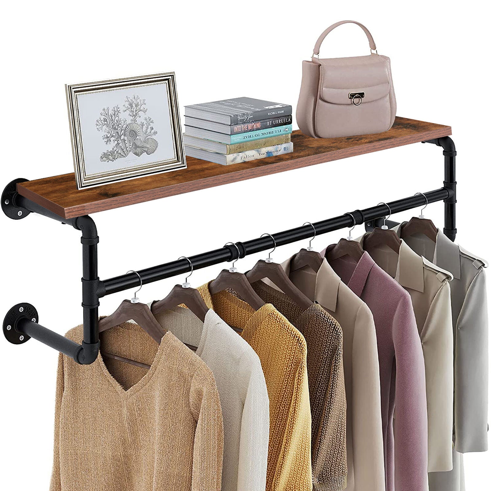 Wall Mounted Garment Rack with Top Shelf