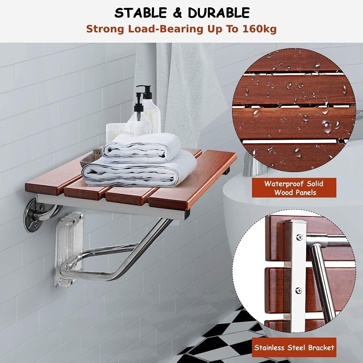 Foldable Shower Bath Seats Bench Wall-Mounted Bathroom Chair For Elderly Disabled Stool