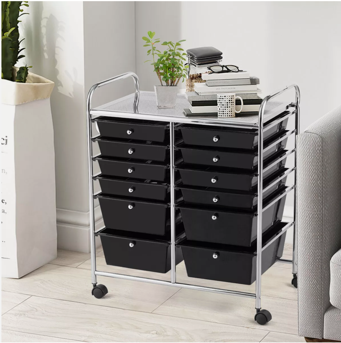 12 Drawers Rolling Storage Cart Paper Organizer Trolley