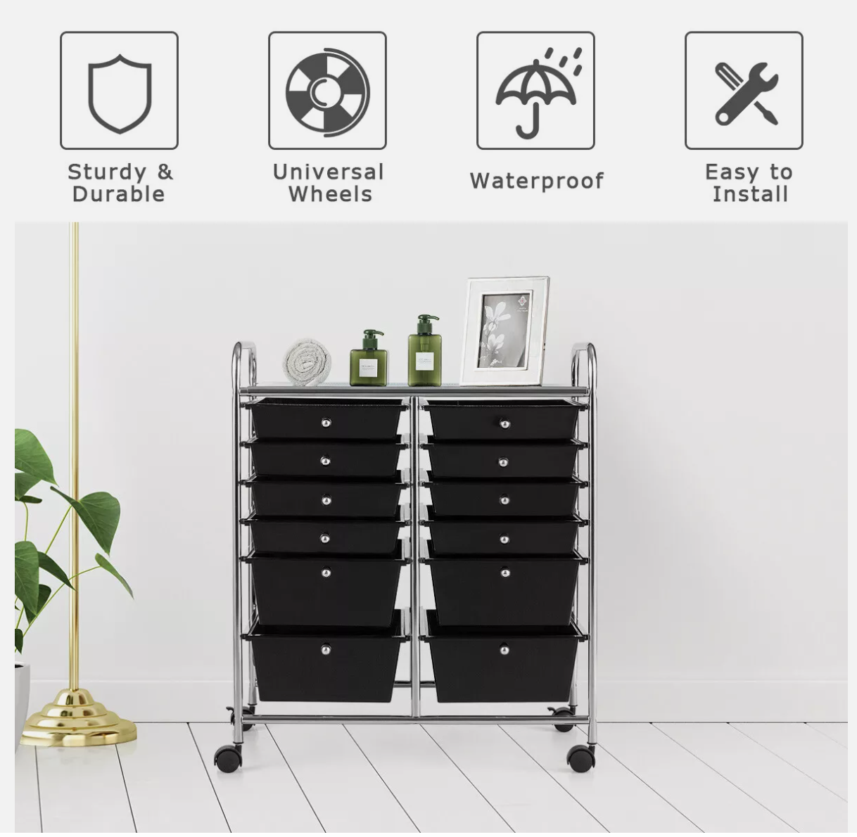 12 Drawers Rolling Storage Cart Paper Organizer Trolley
