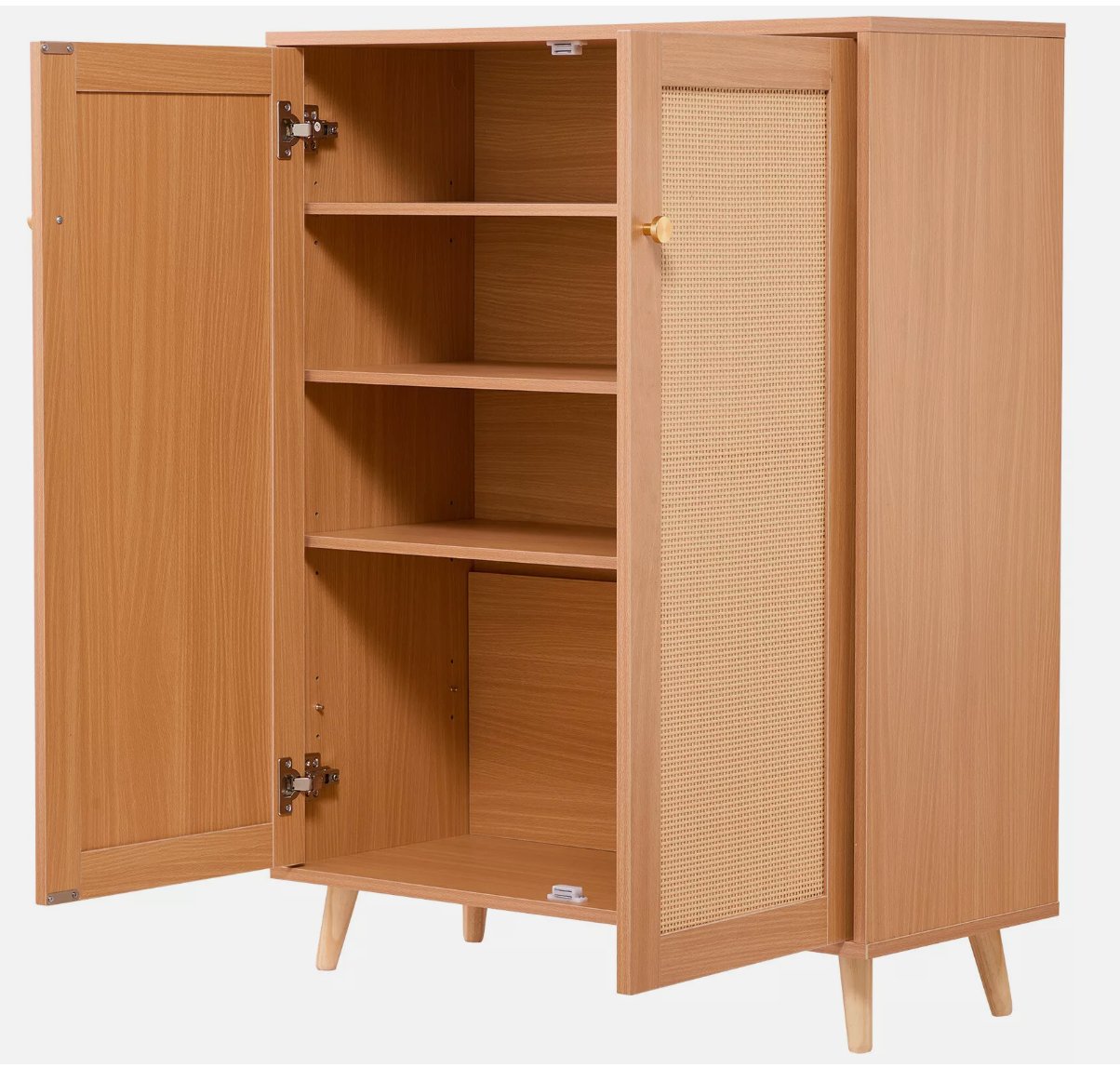 5 Tiers Rattan Shoe Cabinet Shoe Organizer with 2 Doors and Adjustable Shelves