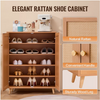 5 Tiers Rattan Shoe Cabinet Shoe Organizer with 2 Doors and Adjustable Shelves
