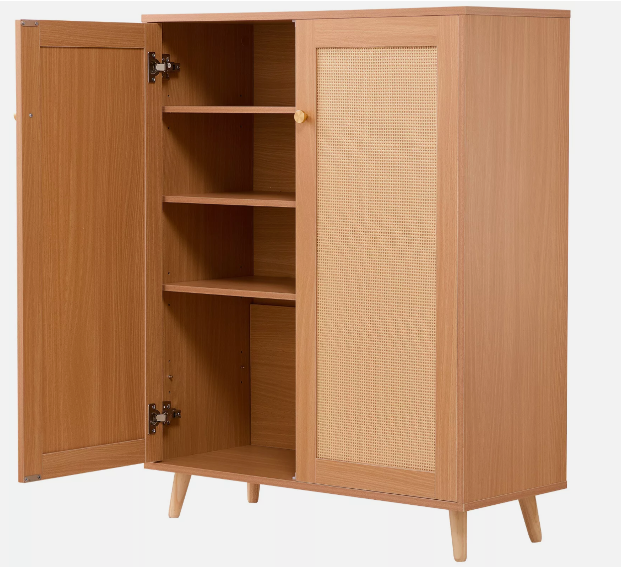 5 Tiers Rattan Shoe Cabinet Shoe Organizer with 2 Doors and Adjustable Shelves