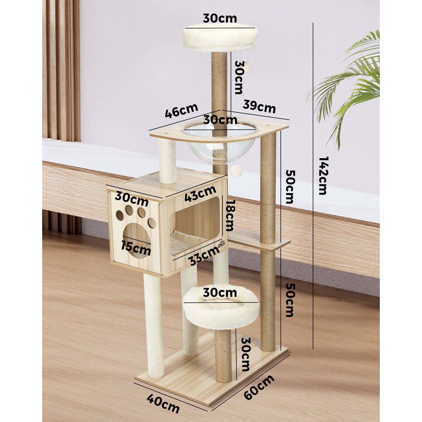 142cm Cat Tree Tower Scratching Post Scratcher Cats Condo House Bed Furniture