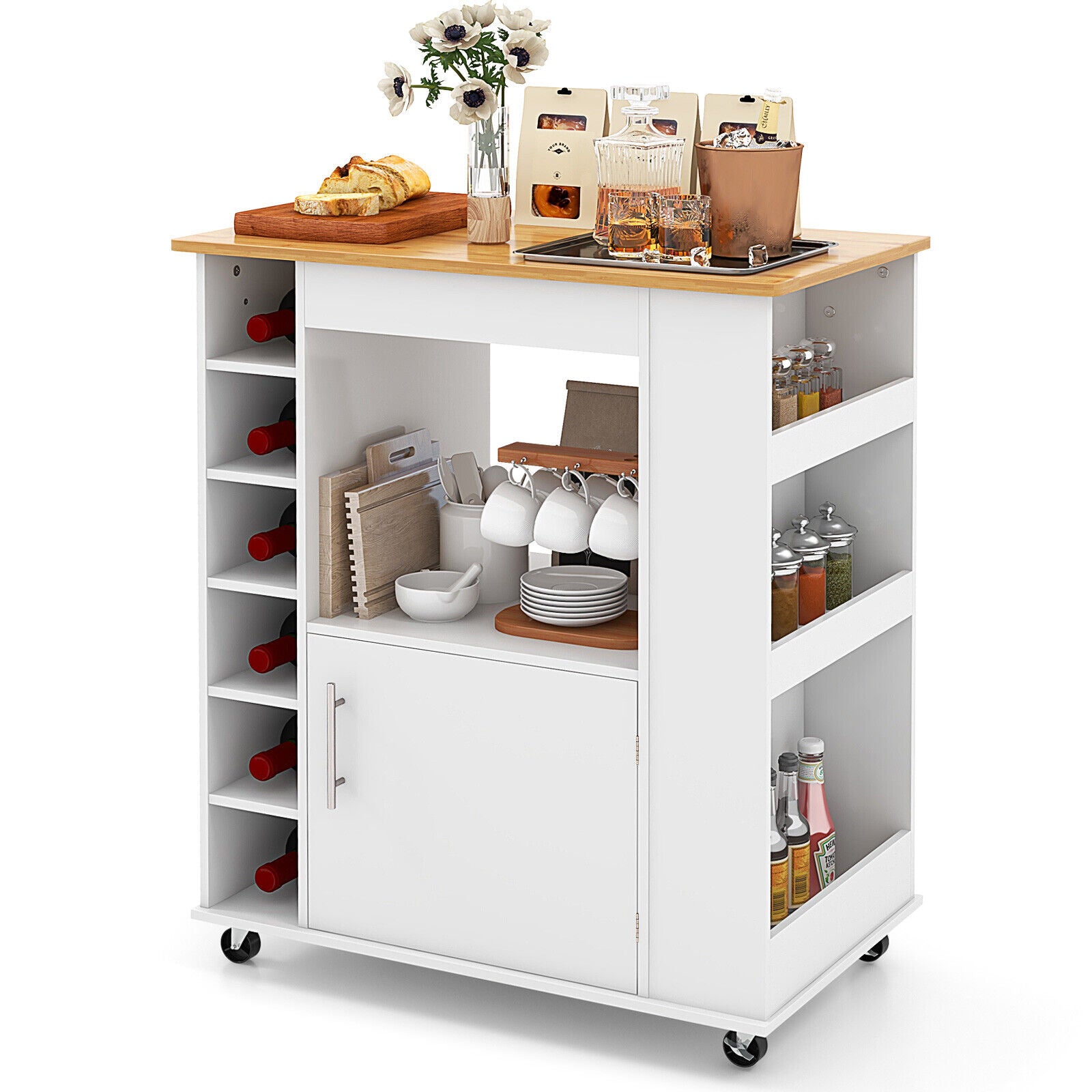 Kitchen Trolley Cart Rolling Kitchen Island With Storage and Towel Rack