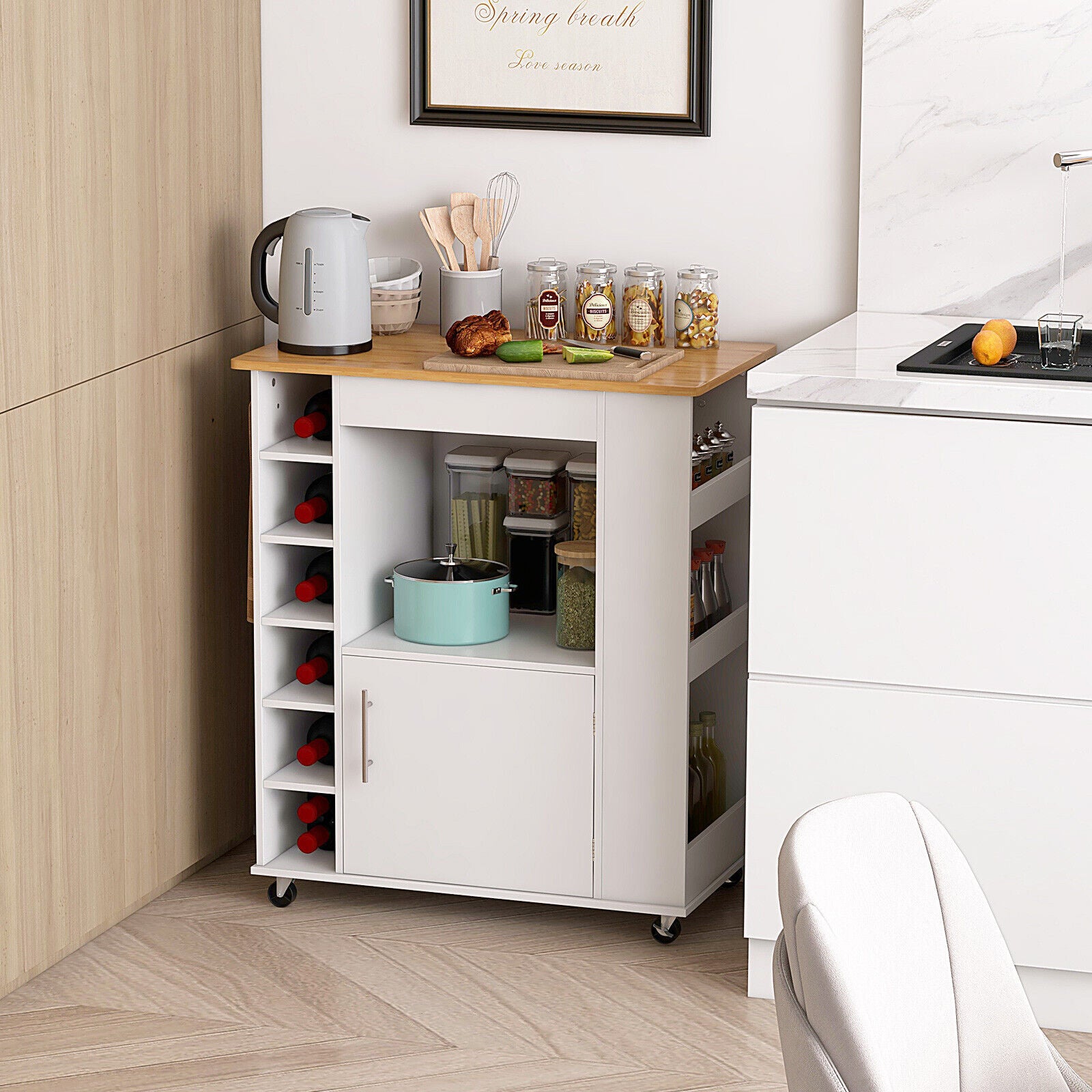 Kitchen Trolley Cart Rolling Kitchen Island With Storage and Towel Rack