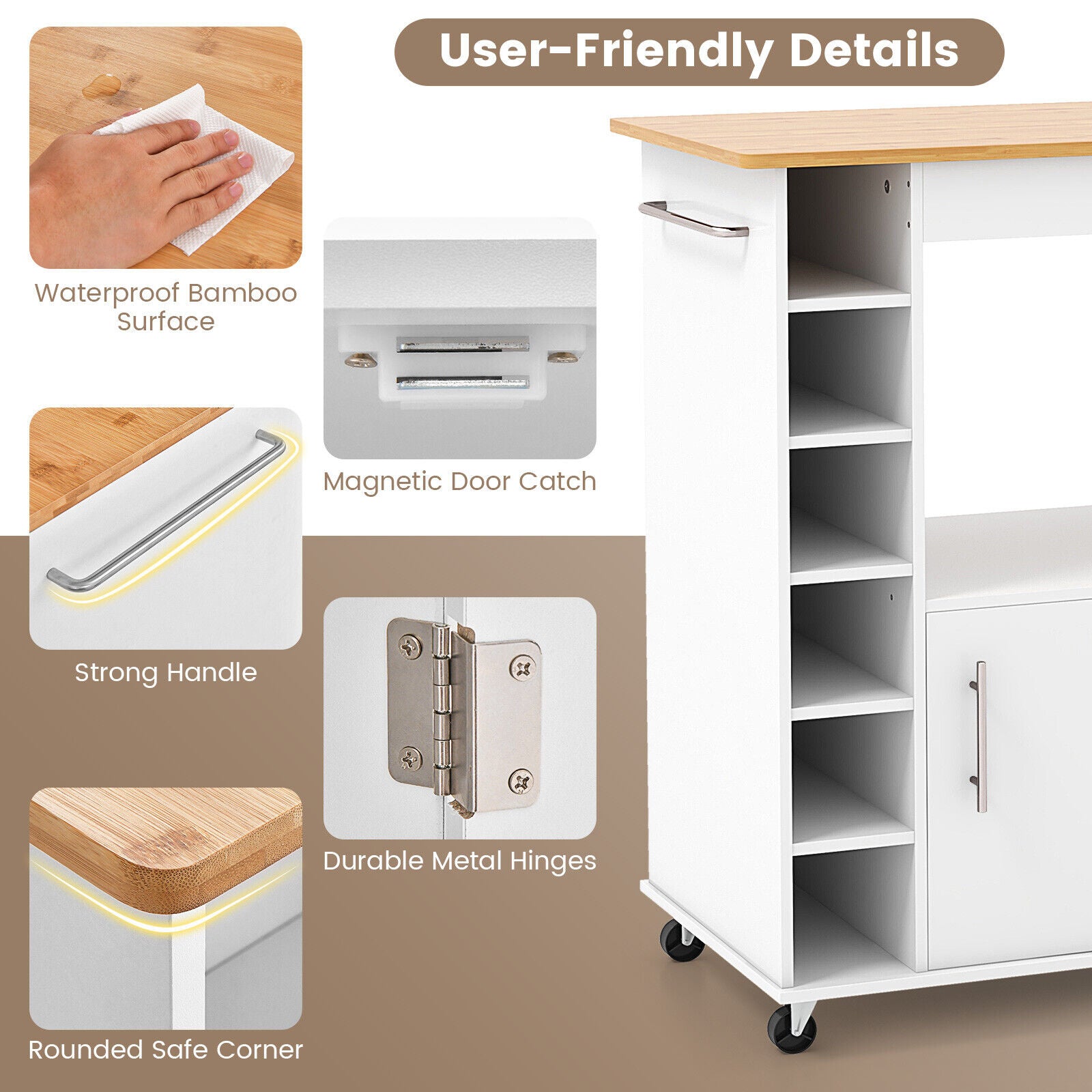Kitchen Trolley Cart Rolling Kitchen Island With Storage and Towel Rack