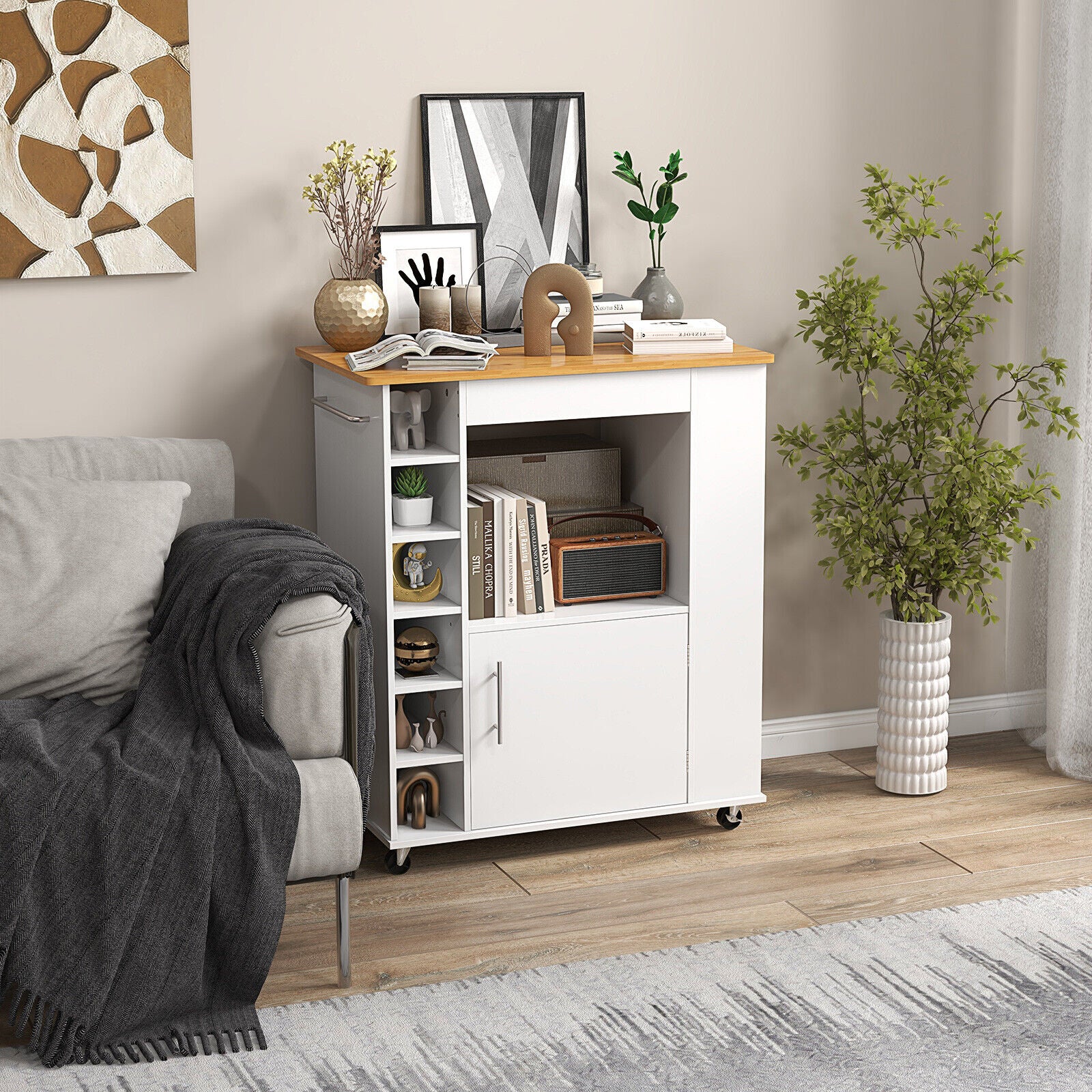 Kitchen Trolley Cart Rolling Kitchen Island With Storage and Towel Rack