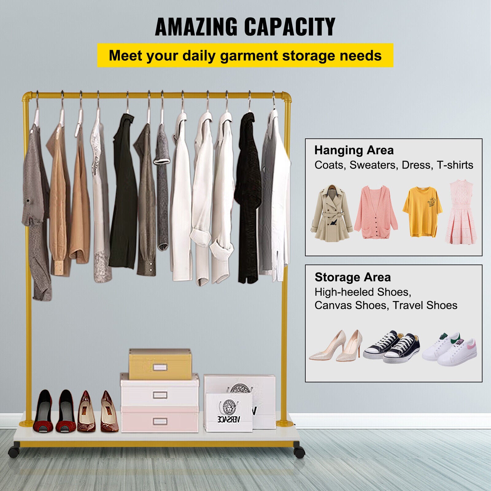 Heavy Duty Garment Rack Clothes Rack Rolling with Wheels