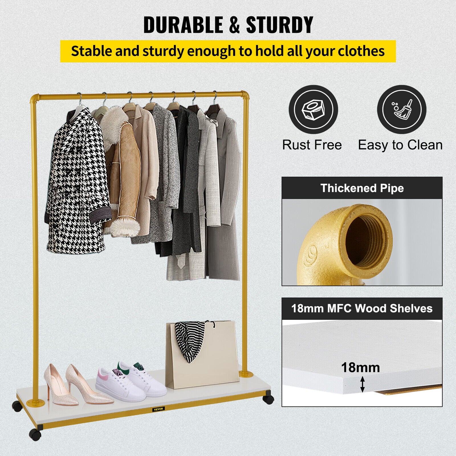 Heavy Duty Garment Rack Clothes Rack Rolling with Wheels